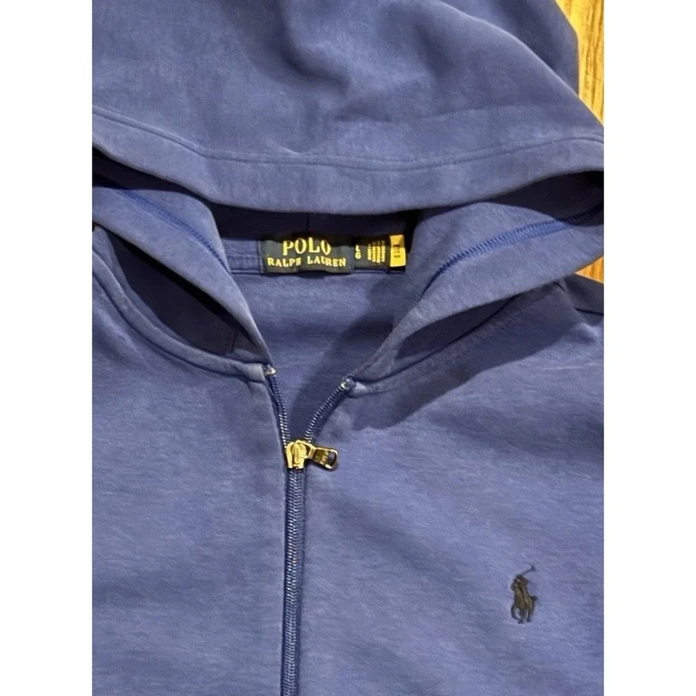 Polo Ralph Lauren Double-Knit Zip Up Hoodie Large Blue Performance Tech Tonal